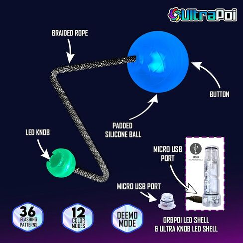 UltraPoi - OrbPoi Pro LED Knob Handles Set, Rechargeable Contact Poi Balls in Kuwait