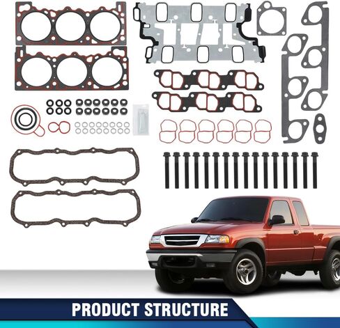 PIT66 Head Gasket Set Bolts Compatible with Ford Aerostar 4.0L 1997,Fit Ford Explorer 4.0L 1997-2000,Fit Ford Ranger 4.0L 1997-2000,Fit Mazda B4000 4.0L 1997-2000 HS9081PT-1 ES72794 in Saudi Arabia