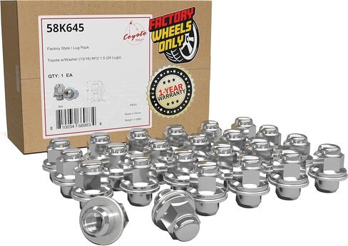 أجزاء ملحقات العجلة 24 قطعة M12x1.5 12x1.5 خيط OEM نمط المصنع صواميل العروة 1.5 بوصة كروم طويل 13/16 بوصة 21 مم سداسي يناسب Toyota 2005-23 Tacoma 90084-94001 611-211 in Kuwait
