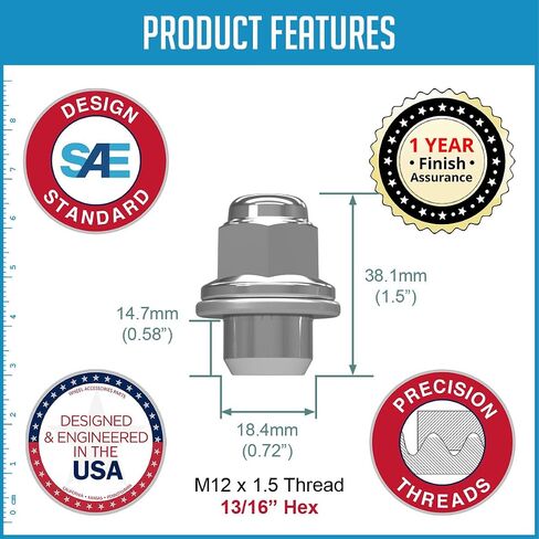 أجزاء ملحقات العجلة 24 قطعة M12x1.5 12x1.5 خيط OEM نمط المصنع صواميل العروة 1.5 بوصة كروم طويل 13/16 بوصة 21 مم سداسي يناسب Toyota 2005-23 Tacoma 90084-94001 611-211 in Kuwait