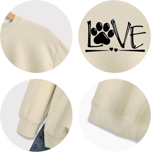 سويت شيرت نسائي برقبة دائرية مطبوع عليه Love Paw، بلوفر كاجوال بأكمام طويلة لمحبي الكلاب in Kuwait