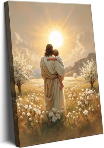 Jesus Canvas Wall Art Decor, Jesus With Boy In The Field Wall Art, Christian Bible Stories Canvas Wall Art, Religious Prints Artwork for Christian Church Prayer Room Living Room Child Bedroom 12x16in in Saudi Arabia