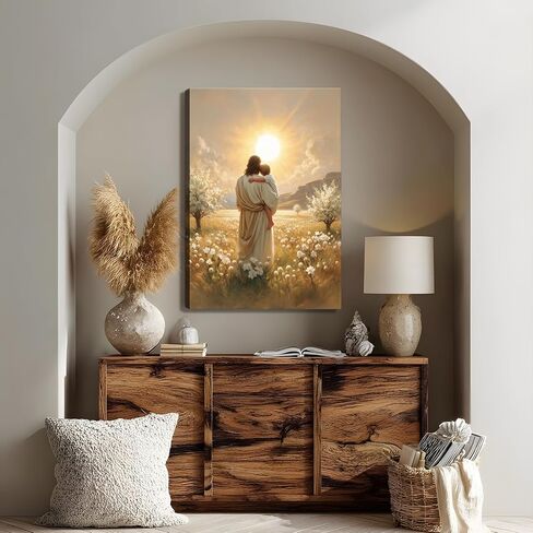 Jesus Canvas Wall Art Decor, Jesus With Boy In The Field Wall Art, Christian Bible Stories Canvas Wall Art, Religious Prints Artwork for Christian Church Prayer Room Living Room Child Bedroom 12x16in in Saudi Arabia