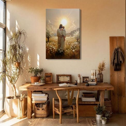 Jesus Canvas Wall Art Decor, Jesus With Boy In The Field Wall Art, Christian Bible Stories Canvas Wall Art, Religious Prints Artwork for Christian Church Prayer Room Living Room Child Bedroom 12x16in in Saudi Arabia