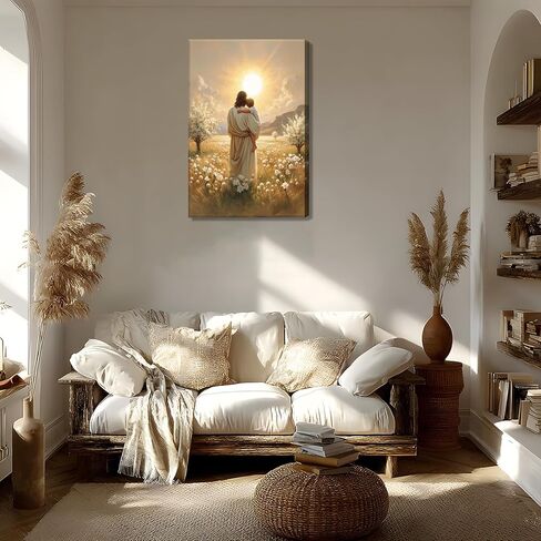 Jesus Canvas Wall Art Decor, Jesus With Boy In The Field Wall Art, Christian Bible Stories Canvas Wall Art, Religious Prints Artwork for Christian Church Prayer Room Living Room Child Bedroom 12x16in in Saudi Arabia