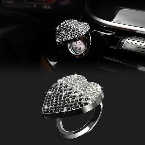 TOMALL Bling Car Engine Start Button Cover Diamond Crystal Push Start Ring Cap Sparkly Accessories Heart Bling Ignition Button Rhinestone Emblem Trim Universal (White) in Saudi Arabia