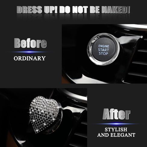 TOMALL Bling Car Engine Start Button Cover Diamond Crystal Push Start Ring Cap Sparkly Accessories Heart Bling Ignition Button Rhinestone Emblem Trim Universal (White) in Saudi Arabia