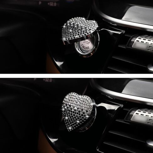 TOMALL Bling Car Engine Start Button Cover Diamond Crystal Push Start Ring Cap Sparkly Accessories Heart Bling Ignition Button Rhinestone Emblem Trim Universal (White) in Saudi Arabia