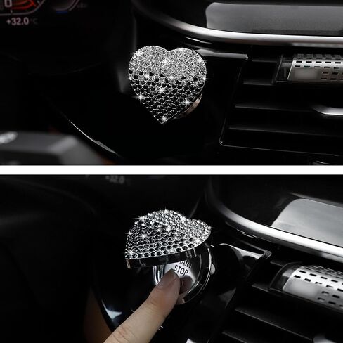 TOMALL Bling Car Engine Start Button Cover Diamond Crystal Push Start Ring Cap Sparkly Accessories Heart Bling Ignition Button Rhinestone Emblem Trim Universal (White) in Saudi Arabia