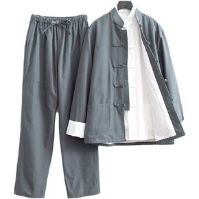 Cotton Tai Chi Uniform Men Chinese Kung Fu Clothing Martial Arts Meditation Suit Jacket Grey-M in Saudi Arabia