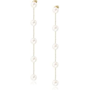Long Pearl Earrings for Women 18K Gold Plated Hypoallergenic Lightweight Pearl Dangle Drop Earrings for Wedding Elegant Jewelry for Bridal Christmas Gift in Saudi Arabia