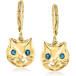 Ross-Simons 0.20 ct. t.w. London Blue Topaz Cat Drop Earrings in 18kt Gold Over Sterling in Saudi Arabia