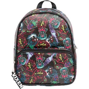 Disney Villains Mini Backpack with Allover Print & Molded Vixen Dangle, 10.5 Inches, Adjustable Straps, Faux Leather in Saudi Arabia