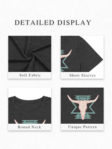 Western Shirts for Women Vintage Cow Skull Graphic Tshirts Casual Cowgirl Short Sleeve Tee Top in Kuwait