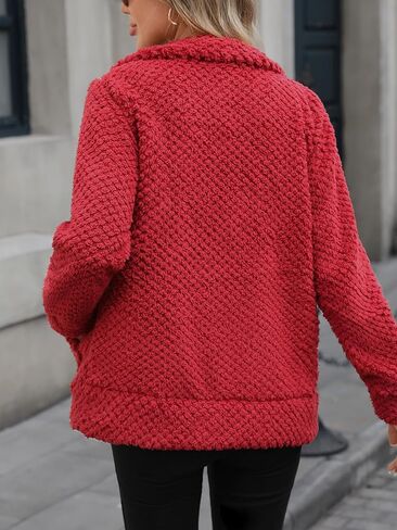 سترة نسائية من الصوف الشيربا بسحاب كامل وياقة واقفة مع جيوب (S-5XL) in Kuwait