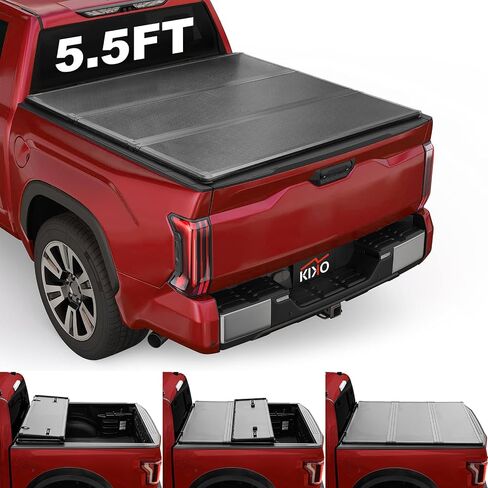 Kikito Professional FRP غطاء سرير شاحنة صلب ثلاثي الطي لـ 2022 2023 2024 2025 Toyota Tundra سرير 5.5FT (66.5 بوصة) بدون إصدار Trail (للنماذج مع أو بدون نظام السكك الحديدية على سطح السفينة) in Kuwait