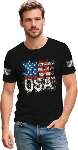 American Flag Shirts for Men USA Patriotic T-Shirt 4th of July Tee Tops in Saudi Arabia