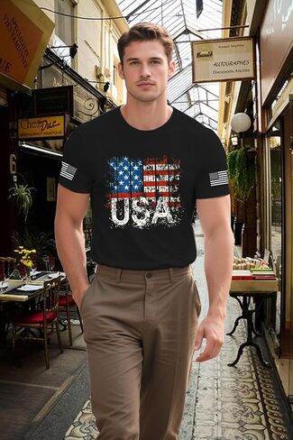 American Flag Shirts for Men USA Patriotic T-Shirt 4th of July Tee Tops in Saudi Arabia