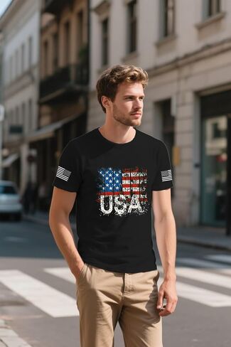 American Flag Shirts for Men USA Patriotic T-Shirt 4th of July Tee Tops in Saudi Arabia