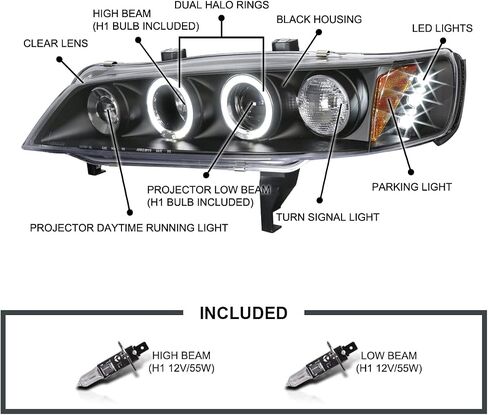 SPEC-D TUNING LED + Halo Pro Headlights Glossy Black Housing Smoke Lens Compatible with 1994-1997 Honda Accord 2/4 Door, Left + Right Pair Headlamps Assembly in Saudi Arabia