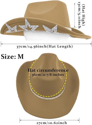 Cowboy Hat for Women Men 6 Sparkly Stars Brim & Rhinestone Belt Western Cowgirl Hat with Sunglasses Bandanas in Kuwait