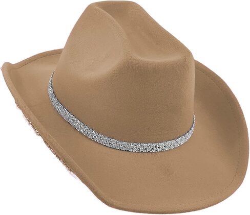 Cowboy Hat for Women Men 6 Sparkly Stars Brim & Rhinestone Belt Western Cowgirl Hat with Sunglasses Bandanas in Kuwait