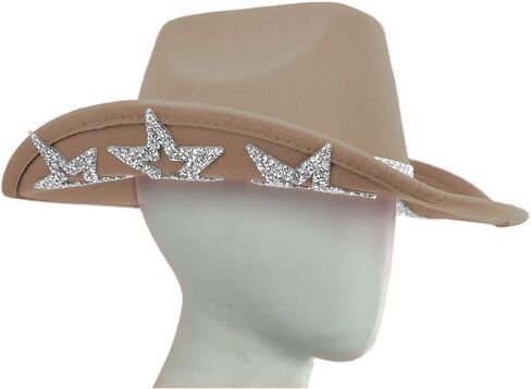 Cowboy Hat for Women Men 6 Sparkly Stars Brim & Rhinestone Belt Western Cowgirl Hat with Sunglasses Bandanas in Kuwait
