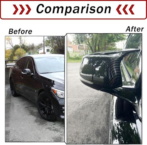 أغطية مرايا AUCERAMIC تناسب 2014-2020 Infiniti Q50 Sedan 2015-2020 Q60 Q70 QX30 استبدال قبعات مرآة الرؤية الجانبية (أسود لامع) in Kuwait