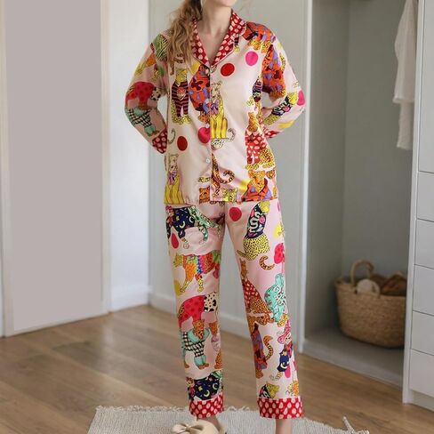 Satin Pajama Set Women, Two Piece Sleepwear Set, Long Sleeve Loungewear Matching Top Bottom Outfit Home Lounging in Saudi Arabia