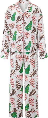 Meiweileya Christmas Tree Cake Pajamas for Women Satin Button Down Shirt Pants 2 Piece Holiday Set Cute Pj Party Friends Pjs in Kuwait