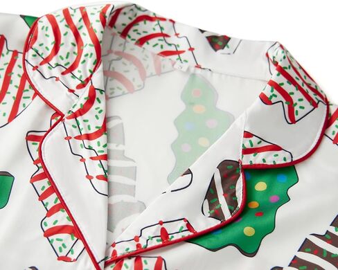 Meiweileya Christmas Tree Cake Pajamas for Women Satin Button Down Shirt Pants 2 Piece Holiday Set Cute Pj Party Friends Pjs in Kuwait