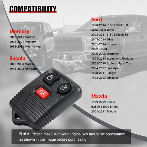 Generic 2 قطعة استبدال دخول بدون مفتاح عن بعد مفتاح فوب الفرس الارسال لفورد 1998-2016 F-150 F-250 F-350، مازدا، ميركوري، لينكولن - 3 زر in Saudi Arabia