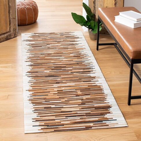 SAFAVIEH Studio Leather Collection 2' 3" x 8' Ivory/Brown STL814A Handmade Mid-Century Modern Entryway Foyer Living Room Bedroom Kitchen Runner Rug in Saudi Arabia