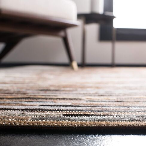 SAFAVIEH Studio Leather Collection 2' 3" x 8' Ivory/Brown STL814A Handmade Mid-Century Modern Entryway Foyer Living Room Bedroom Kitchen Runner Rug in Saudi Arabia
