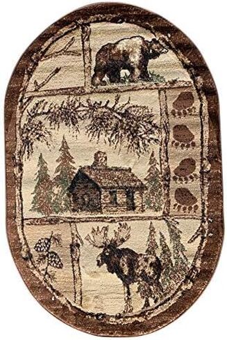 Cabin Style Oval Area Rug Big Bear Moose Country Lodge Wildlife Design 362 (3 Feet X 4 Feet 7 Inch Oval) in Saudi Arabia