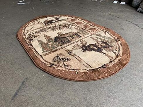 Cabin Style Oval Area Rug Big Bear Moose Country Lodge Wildlife Design 362 (3 Feet X 4 Feet 7 Inch Oval) in Saudi Arabia