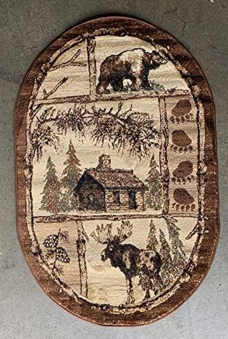 Cabin Style Oval Area Rug Big Bear Moose Country Lodge Wildlife Design 362 (3 Feet X 4 Feet 7 Inch Oval) in Saudi Arabia