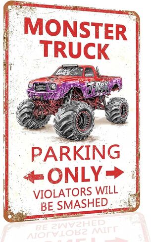 Monster Truck Parking Only Metal Sign, Boys Bedroom Monster Truck Parking Wall Decor, Birthday Decorations Party Supplies, Monster Truck Wall Decor Poster for Boys Kids, 8x12 Inch in Saudi Arabia