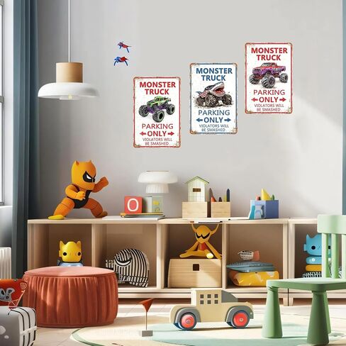 Monster Truck Parking Only Metal Sign, Boys Bedroom Monster Truck Parking Wall Decor, Birthday Decorations Party Supplies, Monster Truck Wall Decor Poster for Boys Kids, 8x12 Inch in Saudi Arabia
