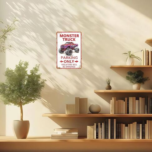 Monster Truck Parking Only Metal Sign, Boys Bedroom Monster Truck Parking Wall Decor, Birthday Decorations Party Supplies, Monster Truck Wall Decor Poster for Boys Kids, 8x12 Inch in Saudi Arabia