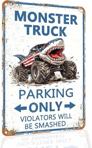 Monster Truck Parking Only Metal Sign, Boys Bedroom Monster Truck Parking Wall Decor, Birthday Decorations Party Supplies, Monster Truck Wall Decor Poster for Boys Kids, 8x12 Inch in Saudi Arabia