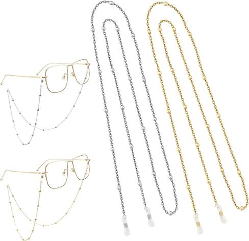 Glasses Chain for Women, 2PCS Eyeglass Chains, Gold & Silver, Eye Glasses Holders Around Neck – Lightweight & Stylish for Women in Saudi Arabia
