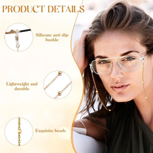 Glasses Chain for Women, 2PCS Eyeglass Chains, Gold & Silver, Eye Glasses Holders Around Neck – Lightweight & Stylish for Women in Saudi Arabia