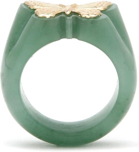 PalmBeach 10K Solid Yellow Gold Genuine Black or 14K Sold Yellow Gold Genuine Green Jade Butterfly Ring Size 5 in Saudi Arabia