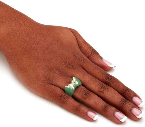 PalmBeach 10K Solid Yellow Gold Genuine Black or 14K Sold Yellow Gold Genuine Green Jade Butterfly Ring Size 5 in Saudi Arabia