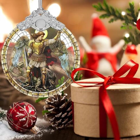 رئيس الملائكة مايكل الحلي عيد الميلاد، 3 "ديكور عيد الميلاد الزجاج الملون، الحلي شجرة عيد الميلاد، هدايا للرجال، فكرة هدية فريدة من نوعها، مثالية لحفلة عطلة، شجرة، نافذة، ديكور المنزل in Kuwait