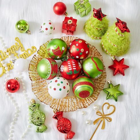 مجموعة 42 قطعة من كرات عيد الميلاد - زخارف عيد الميلاد باللونين الأحمر والأخضر، مجموعة متنوعة من زخارف شجرة عيد الميلاد المتلألئة المقاومة للكسر للمنزل وحفلات العطلات الداخلية in Saudi Arabia