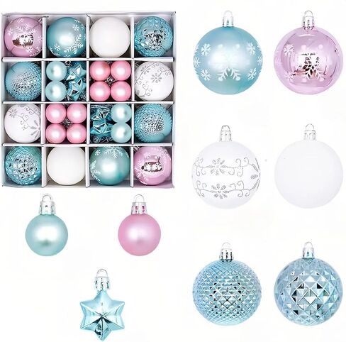 مجموعة 44 قطعة من زينة شجرة عيد الميلاد البلاستيكية، زينة كرة عيد الميلاد المعلقة مقاومة للكسر لديكور العطلات (أحمر وأبيض) in Kuwait