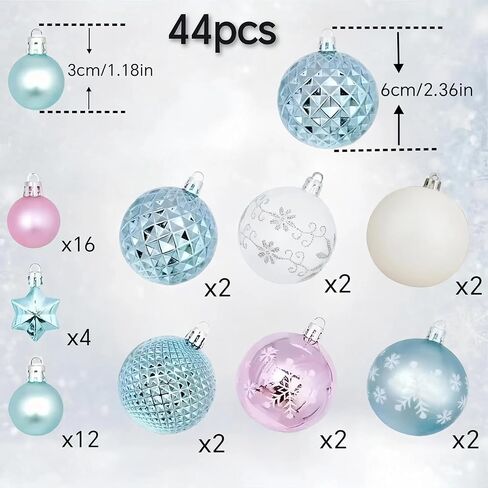 مجموعة 44 قطعة من زينة شجرة عيد الميلاد البلاستيكية، زينة كرة عيد الميلاد المعلقة مقاومة للكسر لديكور العطلات (أحمر وأبيض) in Kuwait