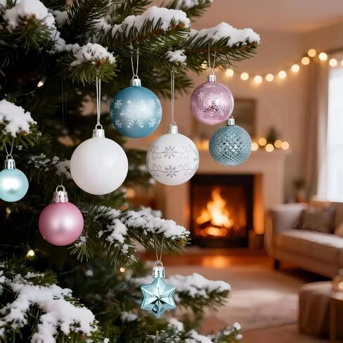 مجموعة 44 قطعة من زينة شجرة عيد الميلاد البلاستيكية، زينة كرة عيد الميلاد المعلقة مقاومة للكسر لديكور العطلات (أحمر وأبيض) in Kuwait